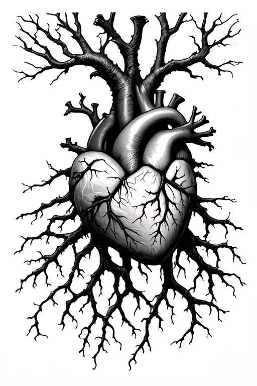Tree Roots Shaped Like Brachial Plexus Around Stone Anatomically Correct Heart