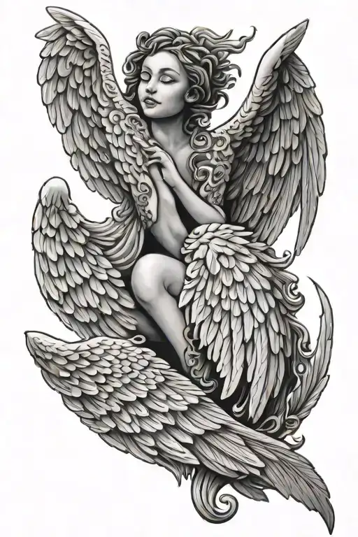 Angel Wings With Happy Peace And Love