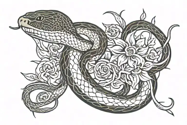 A Snake Tattoo With A Sun And Vines