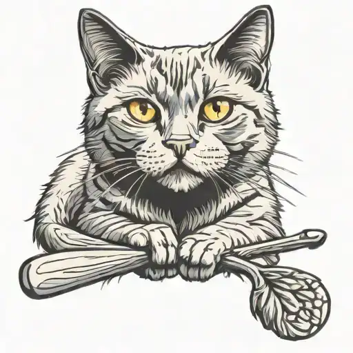 Scottish Paddle Gray Cat With Yellow Eyes