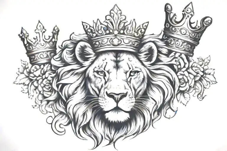 Lion Wearing Crown Surrounded