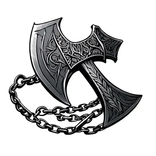 Perun's Axe On A Chain From Collarbone To Collarbone Tattoo Sketch On Chest