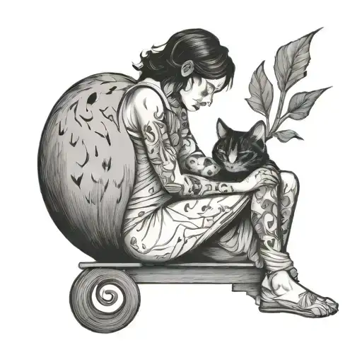 Sad Woman Hugging Her Cat While Crying Fairy Knees