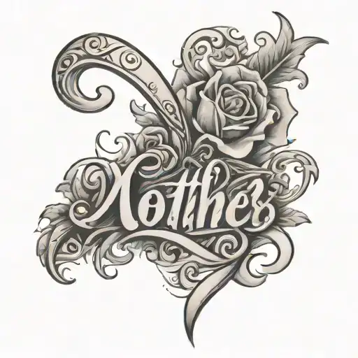 Elegant Script Tattoo Of The Word 'Mother' With A Subtle Hustle Symbol Hidden Within The Design