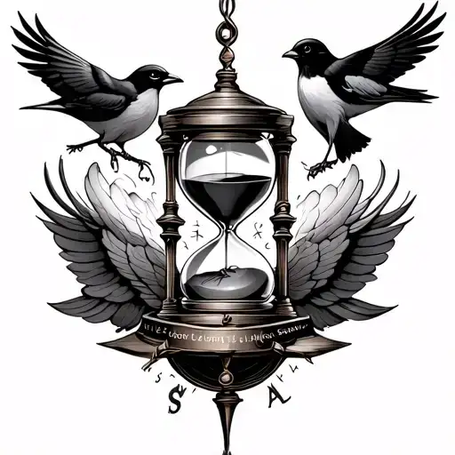 Birds At The Top Followed By An Hourglass With A Compass At The Bottom