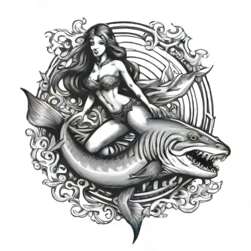 Mermaid Riding A Shark