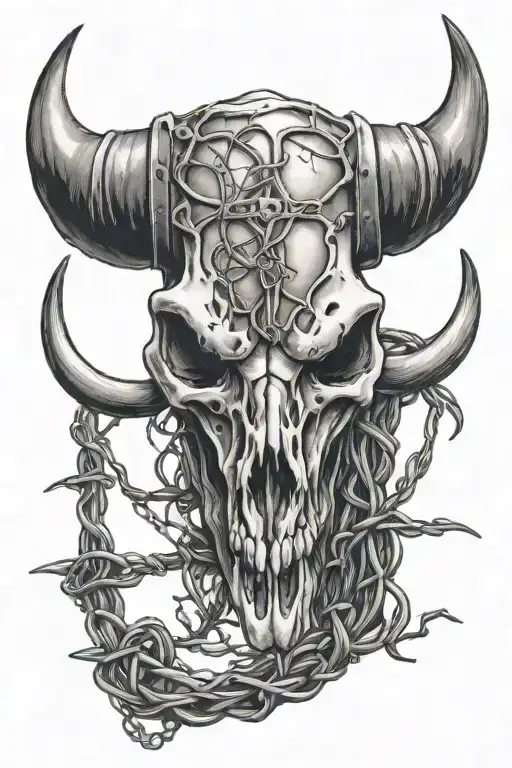 Longhorn Skull With Barbed Wire