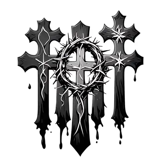 3 Crosses With Crown Of Thorns On The Middle