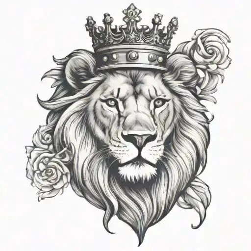 Lion Wearing Crown Surrounded