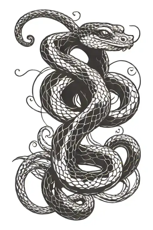 Snake Tattoo Design Combining Musical Notes Tarot Card Magic Lines