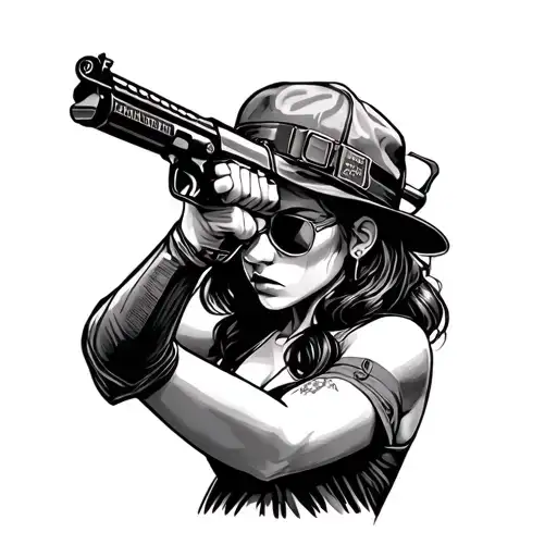 Gangster Girl Holding Machine Gun