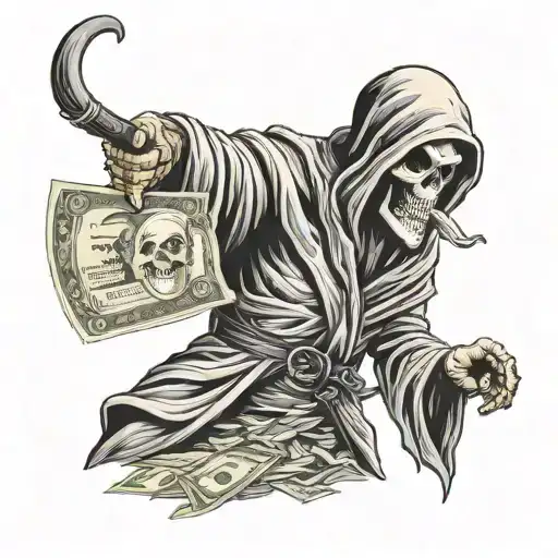 Grim Reaper Spreading Money With A Cigar In His Mouth