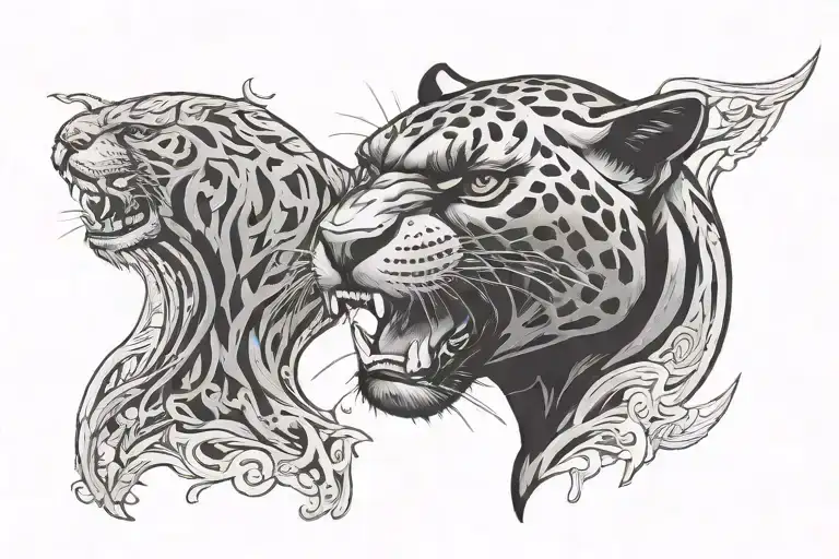 Panther Looking Forward With Mouth Open And Word Sacrifice Written