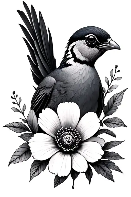 Quail Black And White Flowers