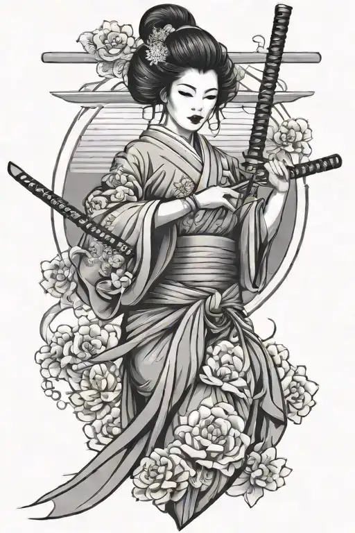Sexy Geisha Holding A Katana