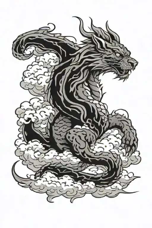 Dragon Figthign Tiger With Clouds In Background