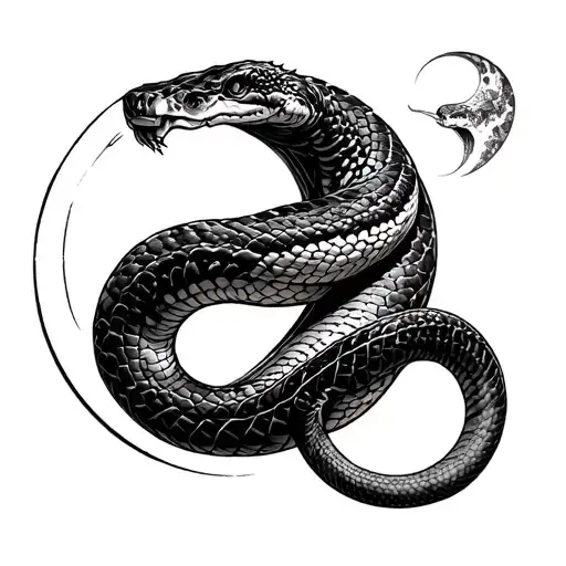 Snake Wrapped Round Moon