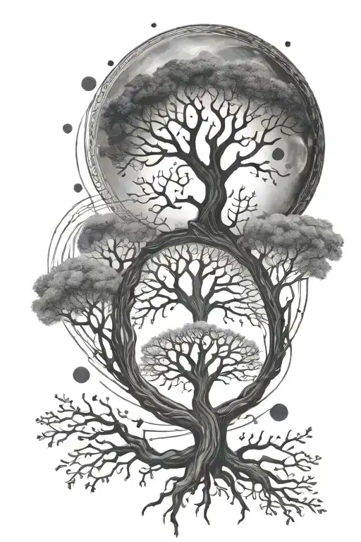 Moon Phases With Tree Of Life Intertwined