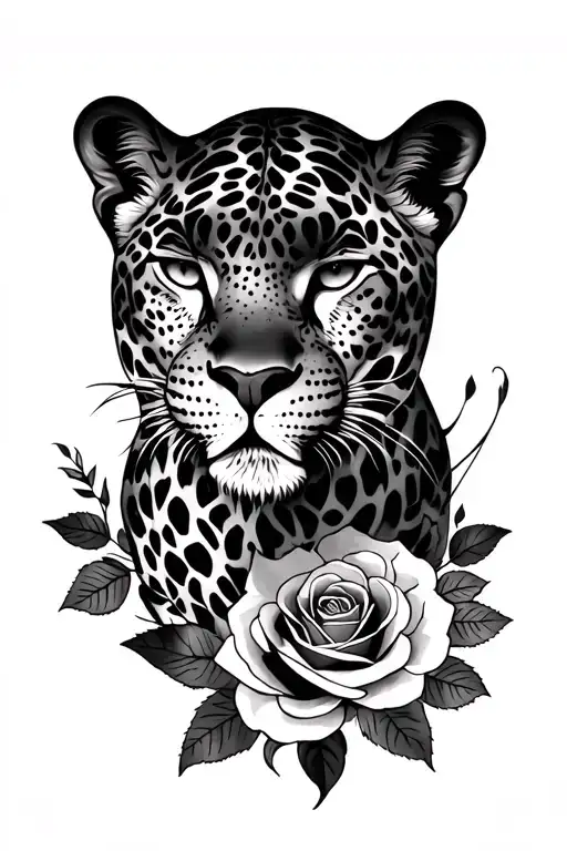 Female Jaguar Tattoo With Roses