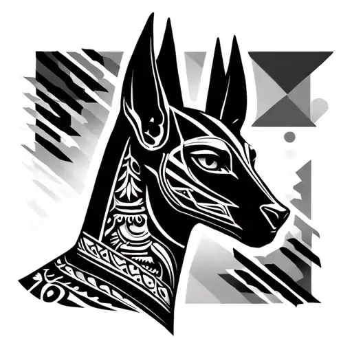 Anubis With Ta Moko And Geometric Background Black