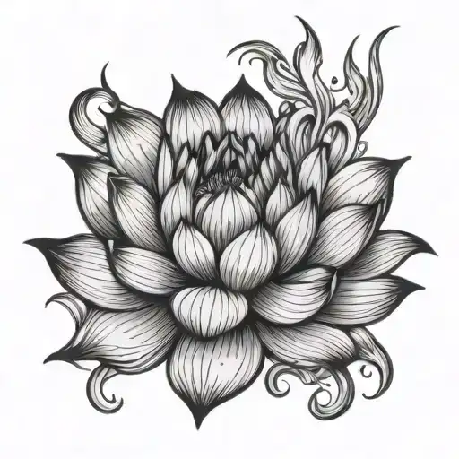 Black And White Lotus On Fire Rising