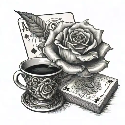 Rose Growing And Deck Of Cards With A Tea Cup And A Vb Can