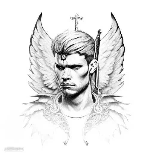 A Fierce Soldier With Angelic Wings And A Sword In Hand