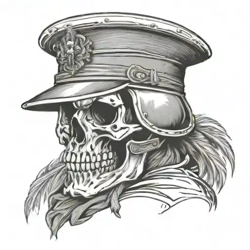 Skull In Soldier Helmet Pierce The Jaw By Indian Spear