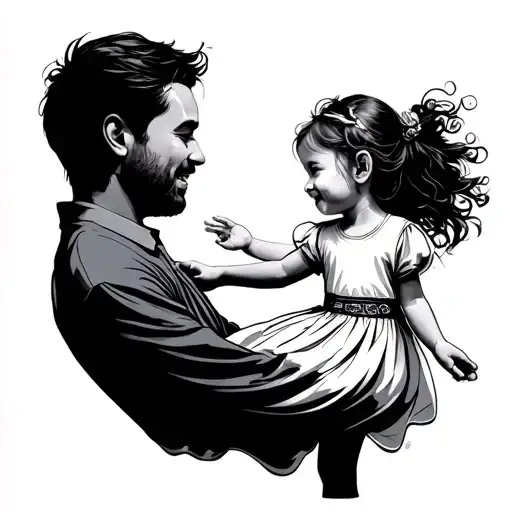 Father And Young Daughter Shadow Dancing Together Symbolizing