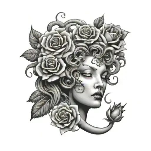 Medusa Head Looking Forward With Rose