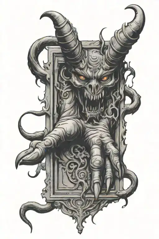 Demon Hand Coming Out Of A Far Opened Door
