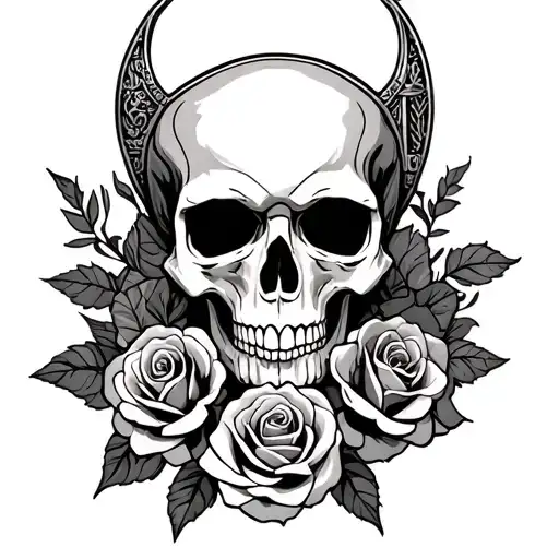 Create A Skull Surrounded By Roses And Viking Symbols