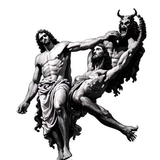 Jesus Pulls The Sinner To The Sky From Hell And The Devil Does Not Let Go