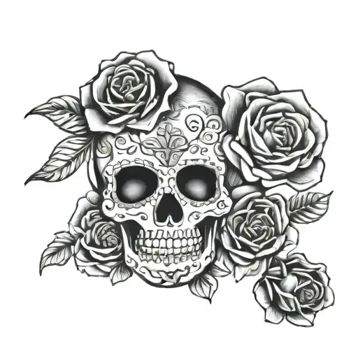 Mexican Sugar Skull Surrounded By Roses