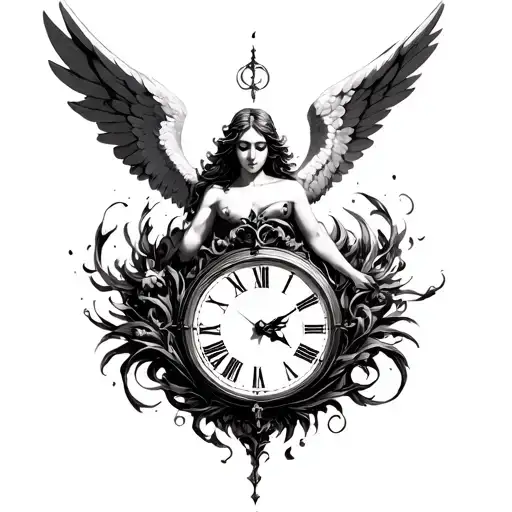 Falling Angel With A Clock Surrounded
