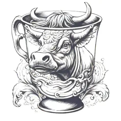 Ox Looking Through A Cup Full Of Water