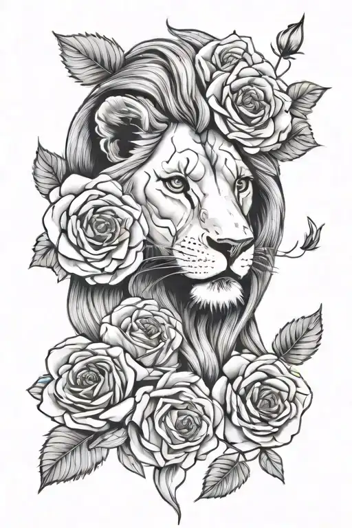 Woman Wearing Lion Head With A Rose On Bottom Half