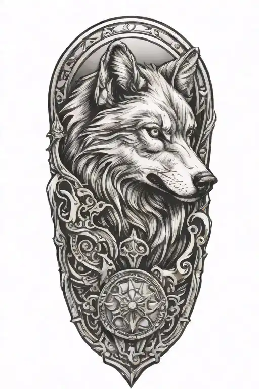 Wolf On Armor Tattoo Design