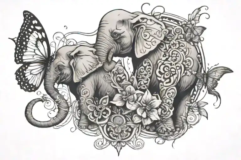 Cross And Elephant And Butterfly