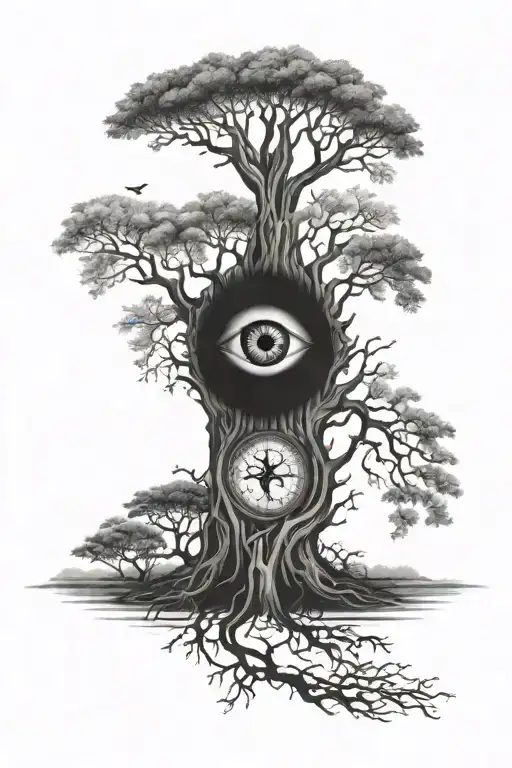 God's Eye Watching Over Family Tree Tattoo