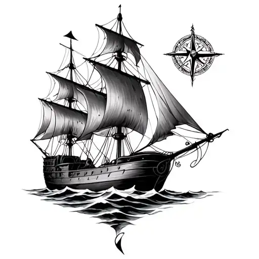 Ancient Ship And Compass