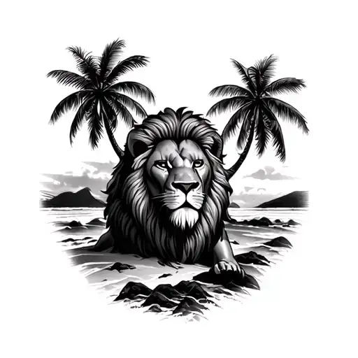 King Lion Loyalty Blood Palm Trees Beach Landscape