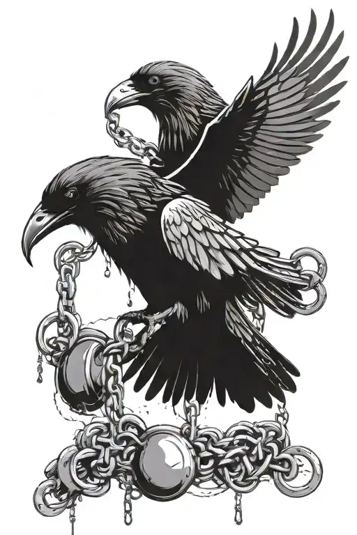 Raven Flying With Chains Shackles