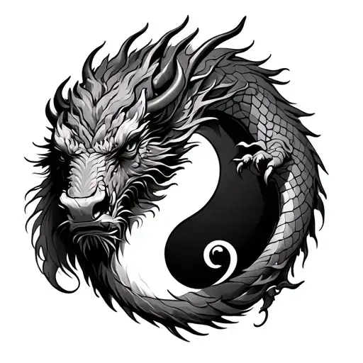Buffalo And Dragon In A Ying Yang Symbol