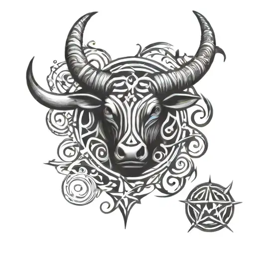 Tribal Taurus Symbol With 2 Stars Interlaced With A Gemini Symbol