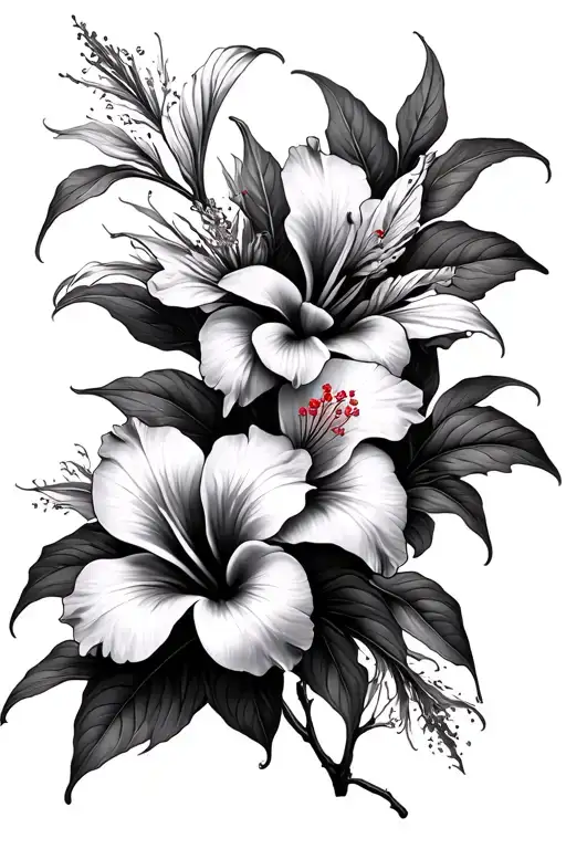 Hibiscus And Lily Flowers Intertwined Representing