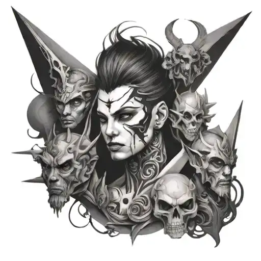 Full Arm Tattoo Of Different Valorant Character Omens Face