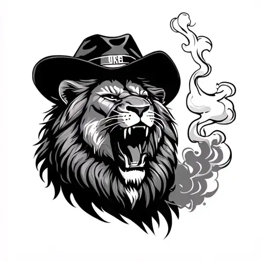 Lion Roaring & Wear Mafia Hat & Smoking