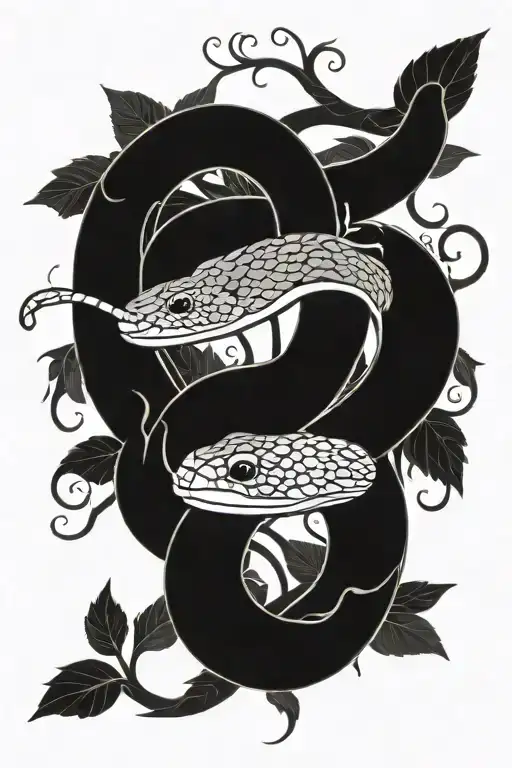 Simplistic Drawing Of A Snake Made Out Of Vines Black And White