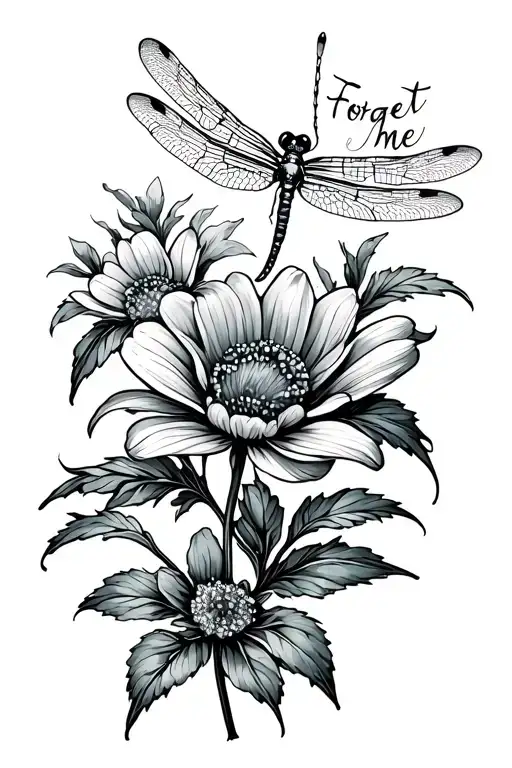 Forget Me No Flower And A Dragonfly Resting